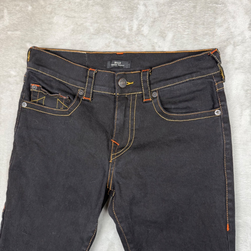 True Religion Billy Relaxed Bootcut Jeans Black Orange Contrast Stitch Mens 31 - Picture 6 of 15